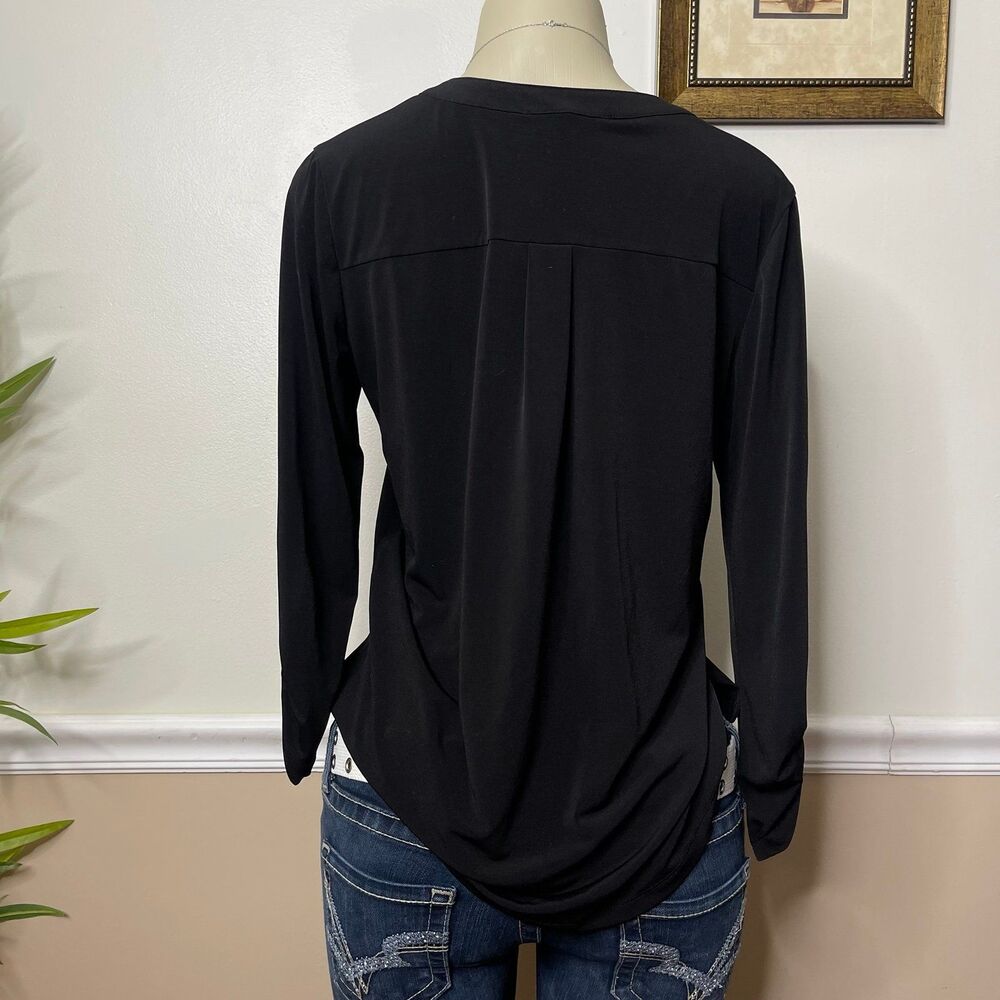 Michael Kors Women’s V-Neck Gold Hardware Half Zip Blouse Top - Picture 2 of 9